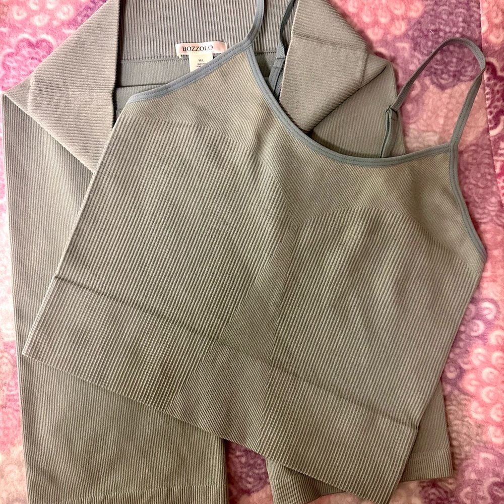 Bozzolo Ribbed Knit Cami and short Set in Sage